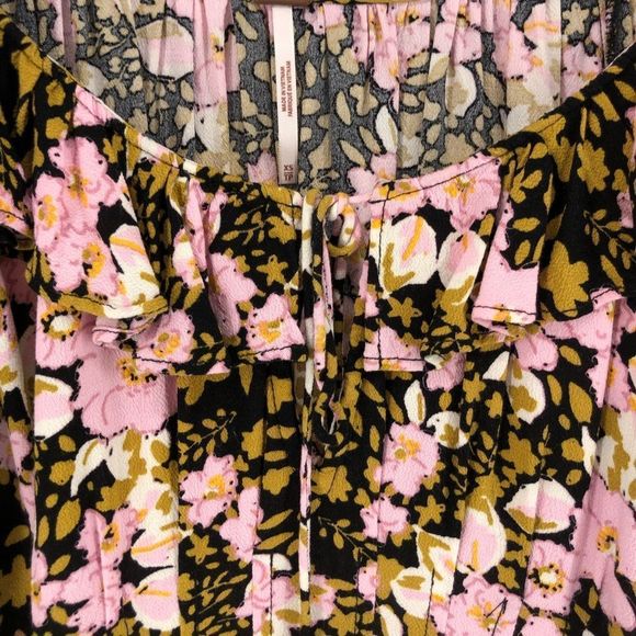 Free People Sweet Memories Floral Crepe Smocked Back Tie Front Ruffle Top - Picture 8 of 14